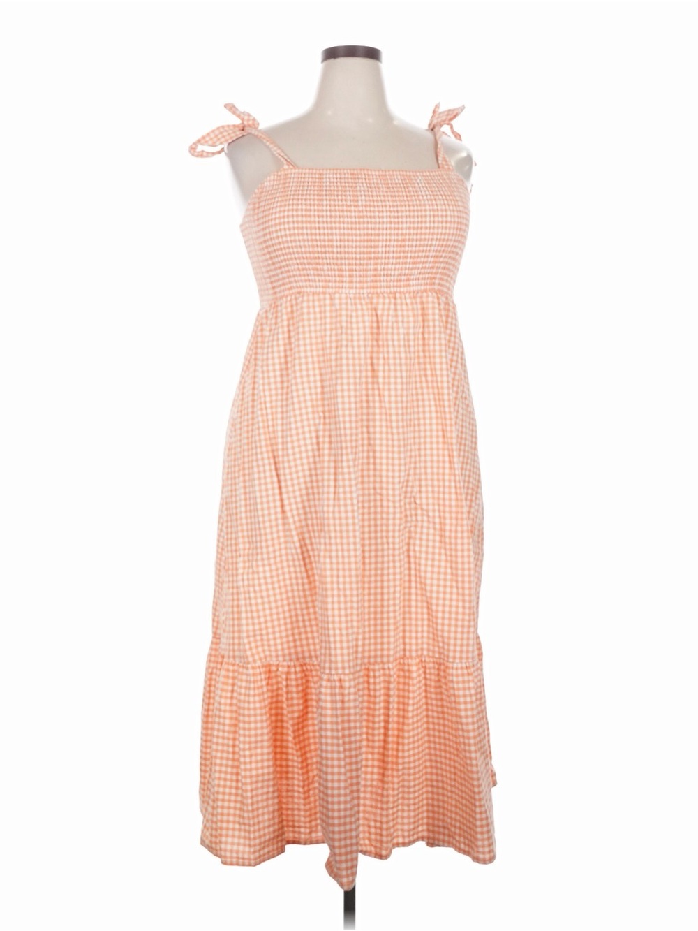 Princess Highway Peach Gingham Tie-Shoulder Maxi Dress
